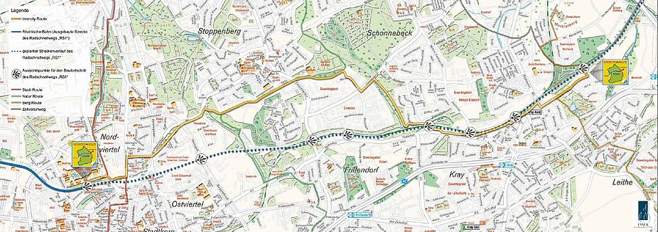 Karte des geplanten Verlaufs des RS1 inkl. "Intercity Route"