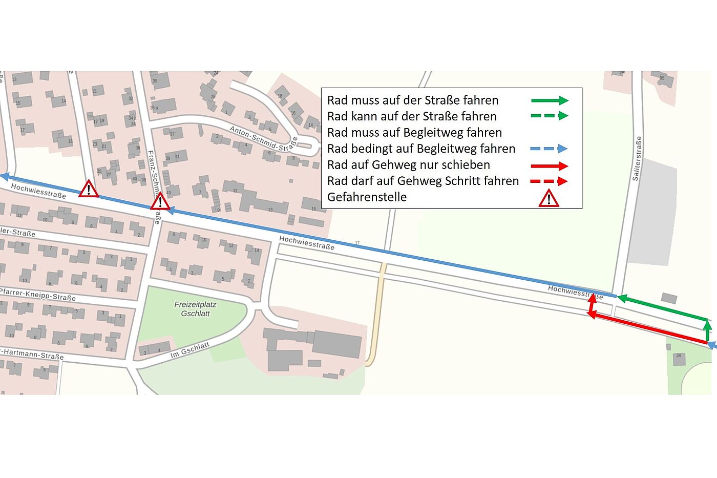 HWS stadteinwaerts Stadtplan mit Pfeilen