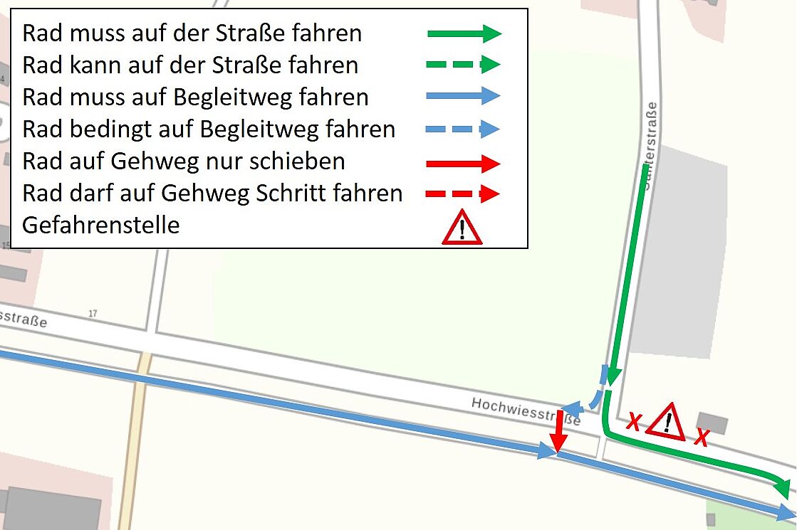 Saliterstraße in Hochwiesstraße Stadtplan mit Pfeilen