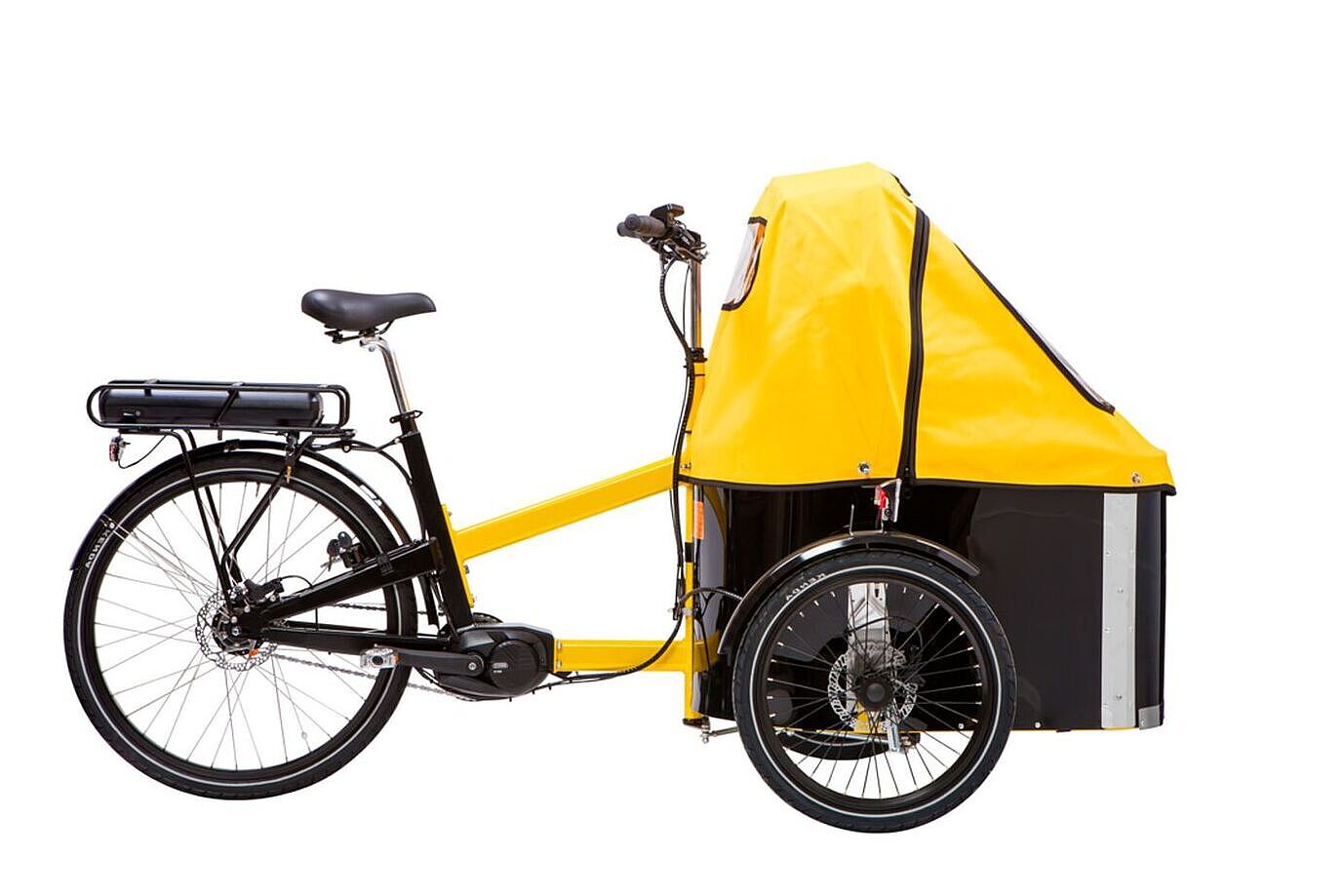 Freisteller des Lastendreirad Familys Gen2 von Nihola mit Wetterschutzverdeck 